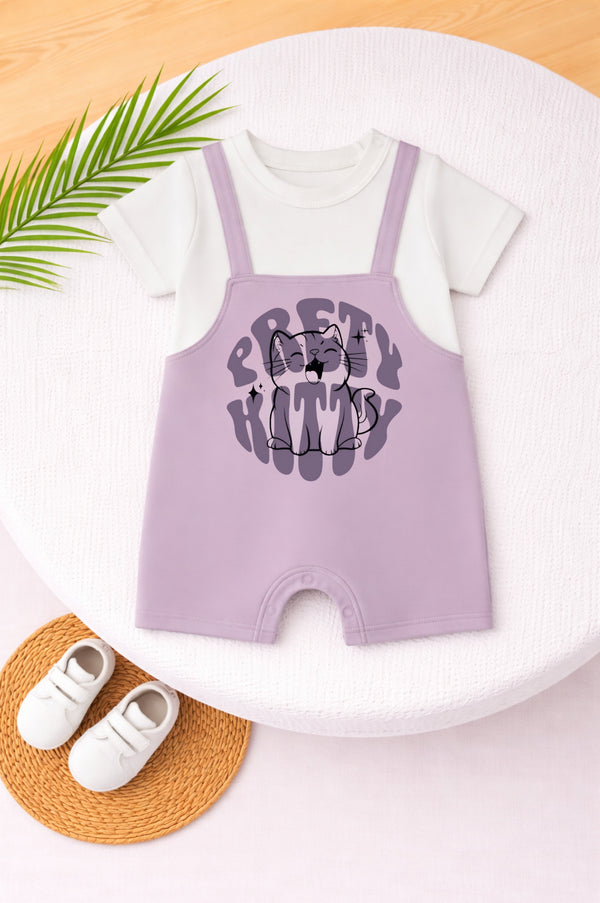 Pretty Kitty Printed Dungree Romper