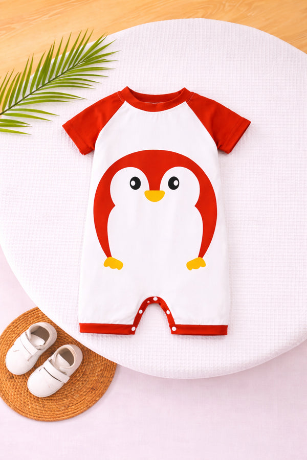 Penguin Printed Red & White Romper