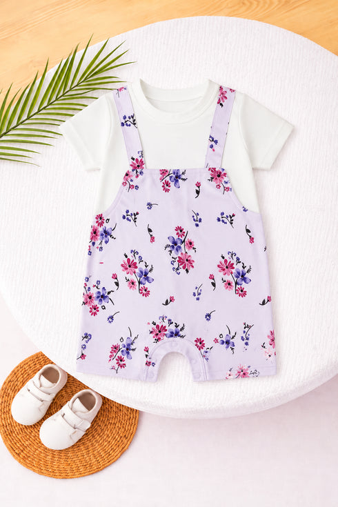 Misty Mauve Floral Dungree Romper