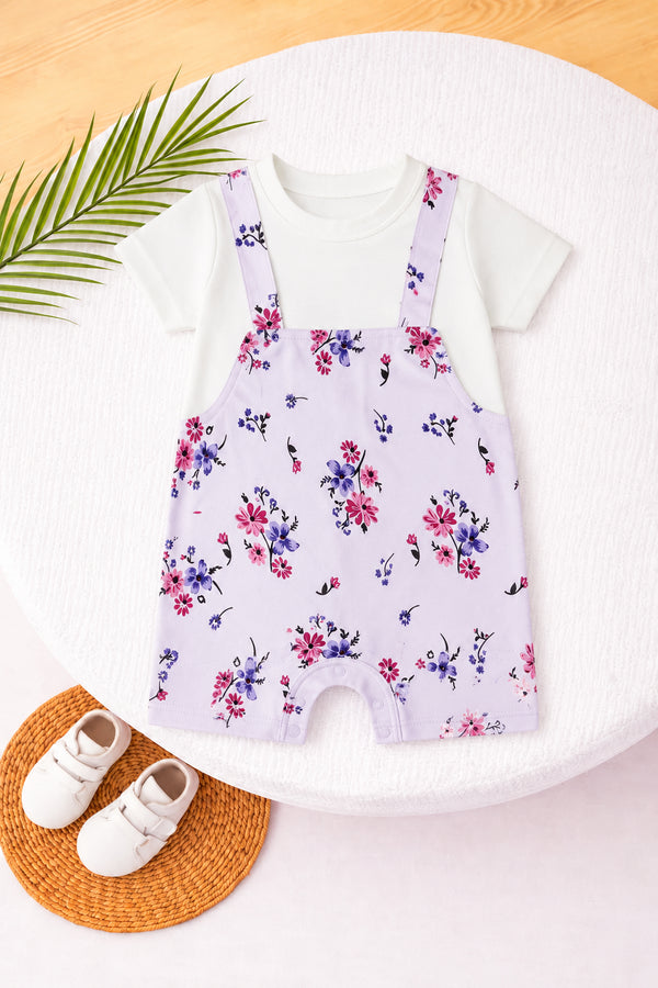 Misty Mauve Floral Dungree Romper