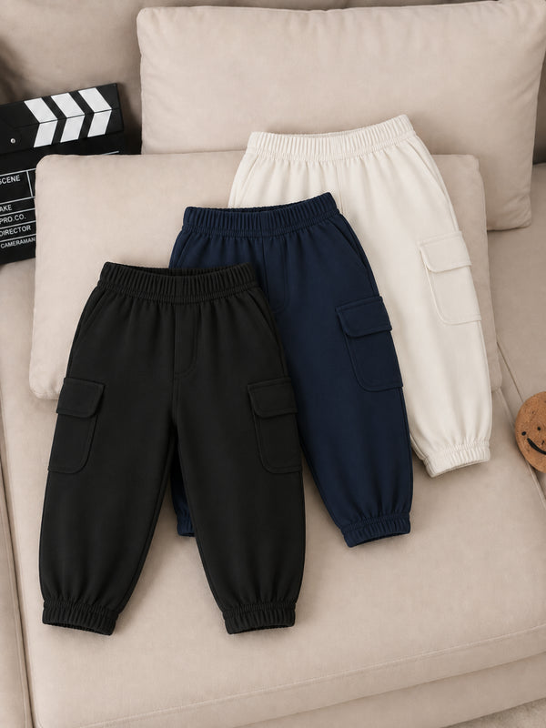 Pack of 3 – Black, Navy & White Fleece Cargo Pants