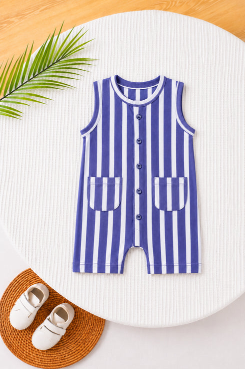 Yarn Dyed Striped Sleeveless Romper