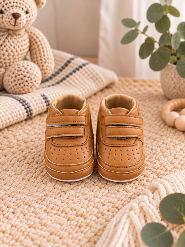 Brown Double-Strap Baby Sneakers