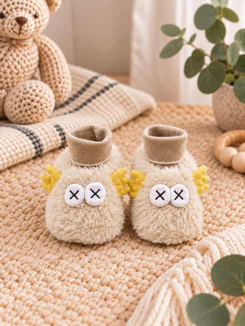 Little Monster Fuzzy Booties - Beige & Yellow