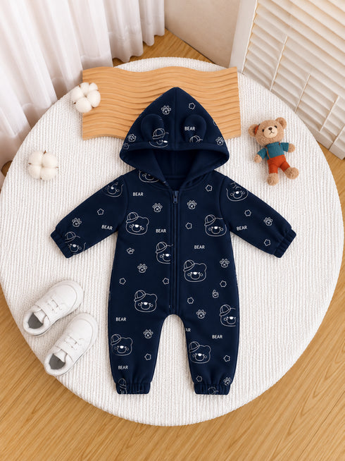 Navy Bear Club Hooded Sleepsuit
