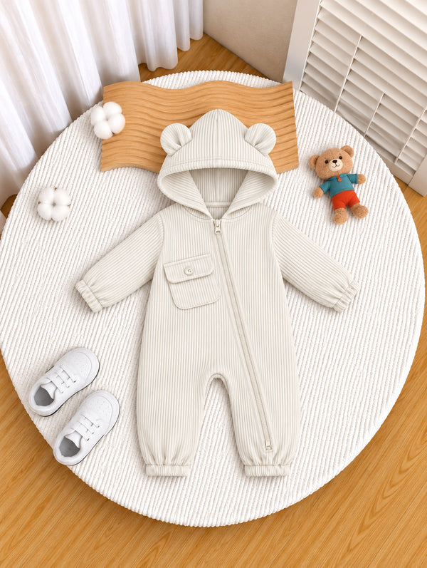 Off White Ribbed Hooded Sleepsuit