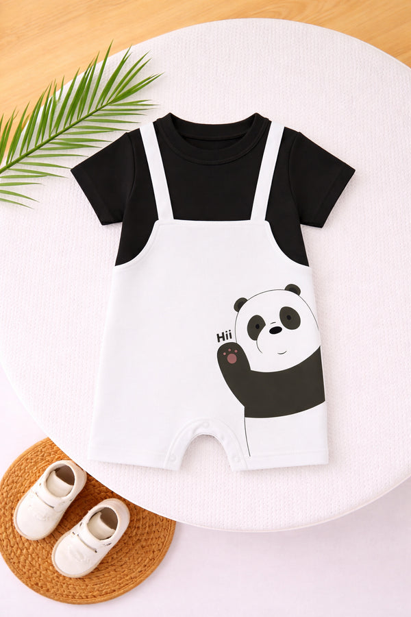 Hi Bear Printed Dungree Romper