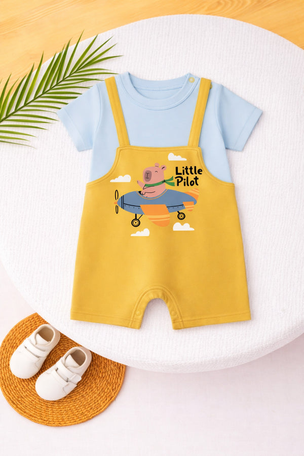Little Pilot Printed Dungree Romper