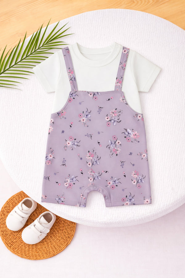 Misty Mauve Floral Dungree Romper