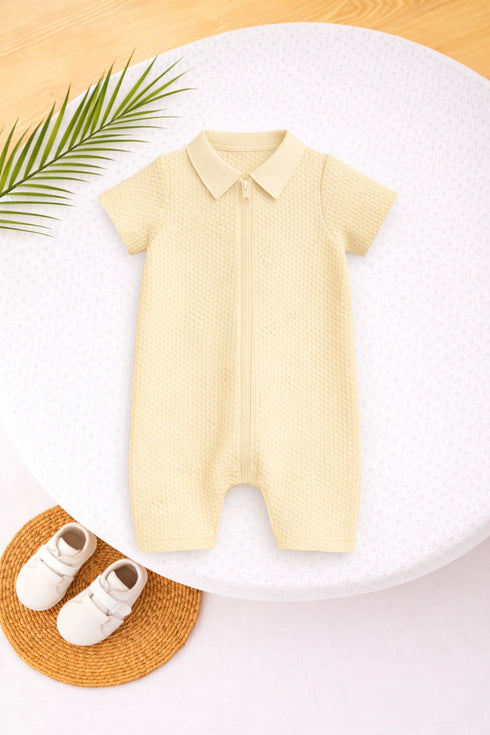Pale Yellow Waffle Knit Sleepsuit