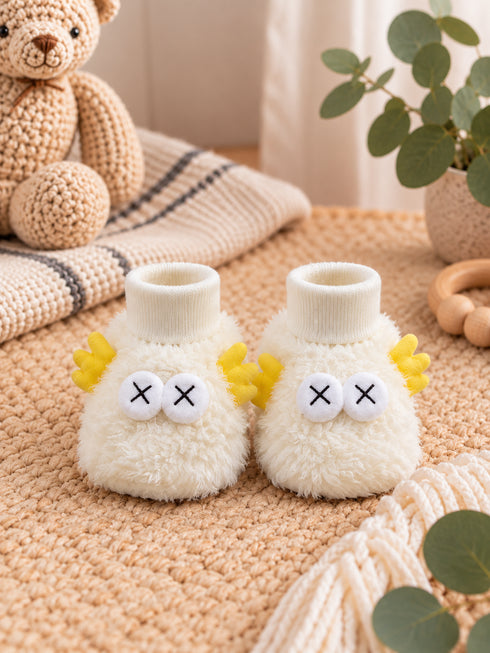 Little Monster Fuzzy Booties - White & Yellow