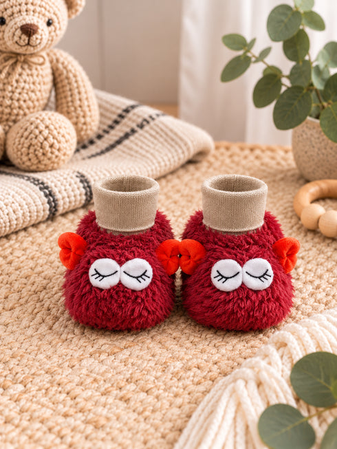 Dreamy Eyes Fuzzy Booties - Red