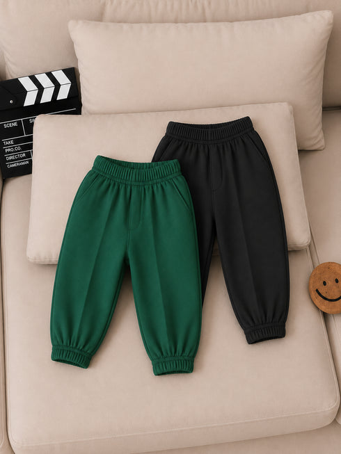 Forest Green & Black Knife Pleat Fleece Pants – Pack of 2