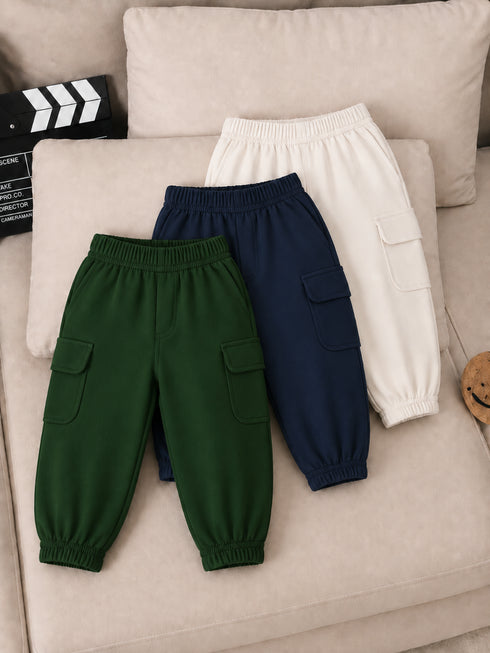Pack of 3 – Green, Navy & White Fleece Cargo Pants