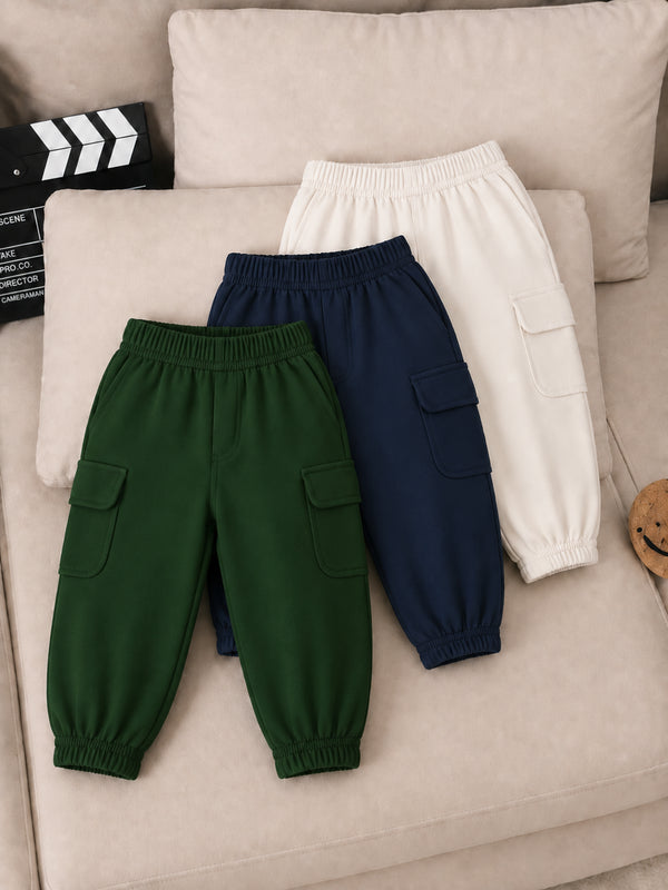 Pack of 3 – Green, Navy & White Fleece Cargo Pants