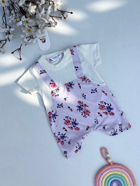 Misty Mauve Floral Dungree Romper