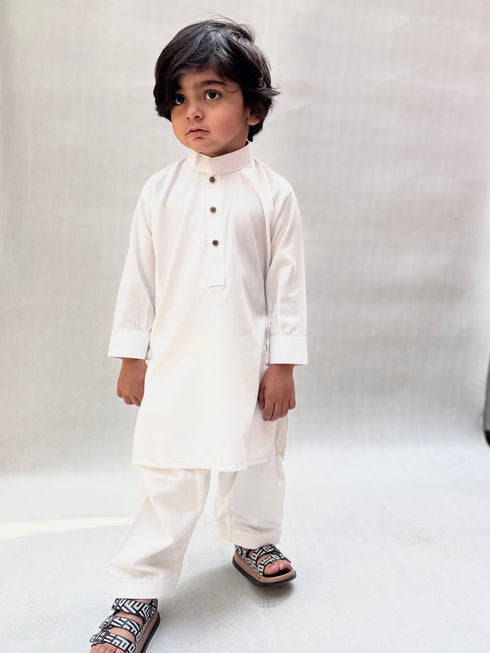 Off White Blended Kameez Shalwar