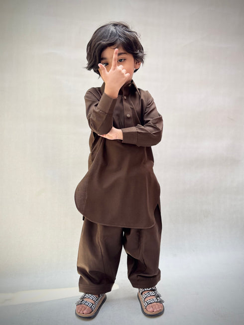 Brown Blended Kameez Shalwar