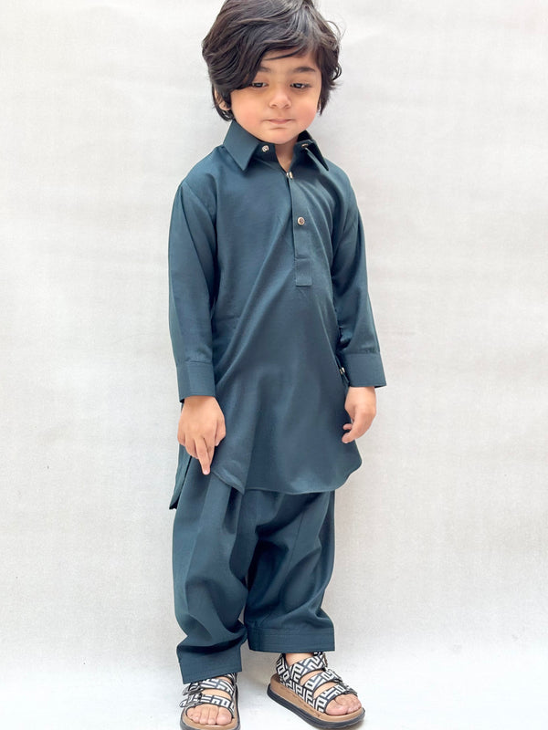Olive Green Blended Kameez Shalwar