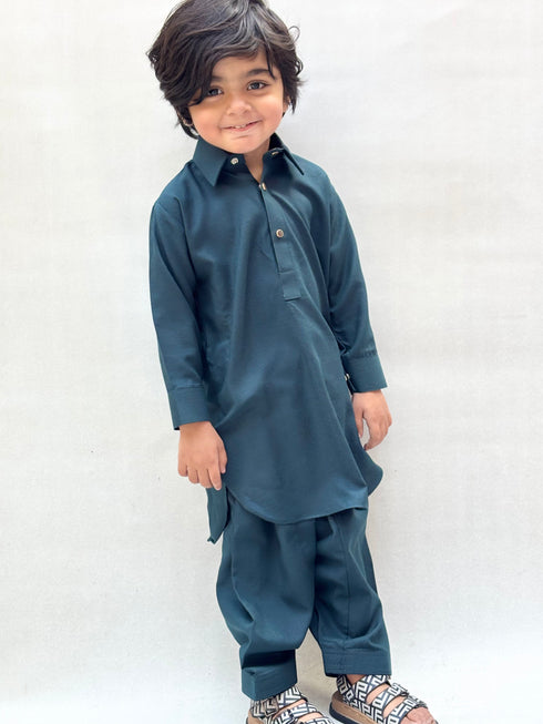 Olive Green Blended Kameez Shalwar