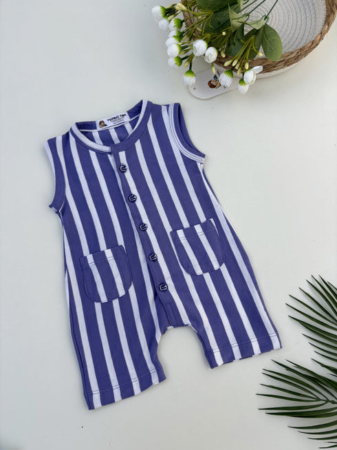 Yarn Dyed Striped Sleeveless Romper