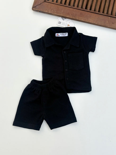 Jet Black Thermal Mesh Co-ord Set
