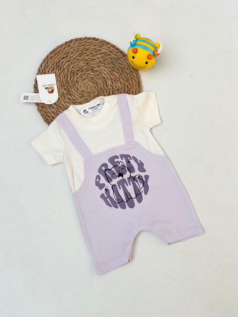 Pretty Kitty Printed Dungree Romper