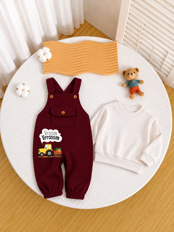 Vroom Vroom Printed 2 Pcs Dungaree Set