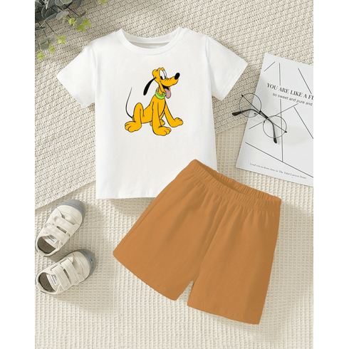 Pluto Cartoon Tee & Brown Short Set