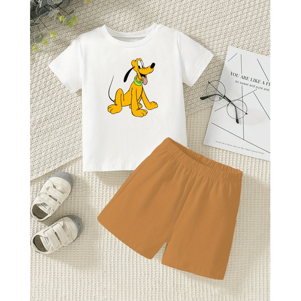 Pluto Cartoon Tee & Brown Short Set
