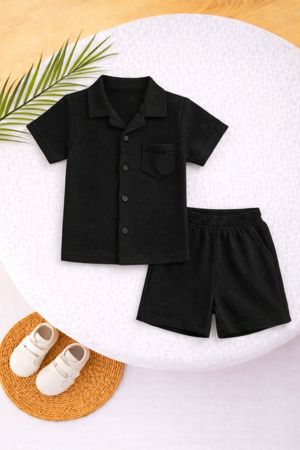 Jet Black Thermal Mesh Co-ord Set