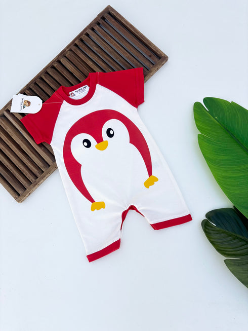 Penguin Printed Red & White Romper