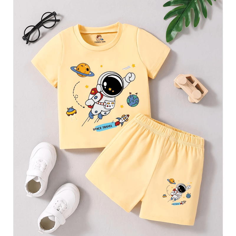 Astronaut Printed Short Set (Fawn )
