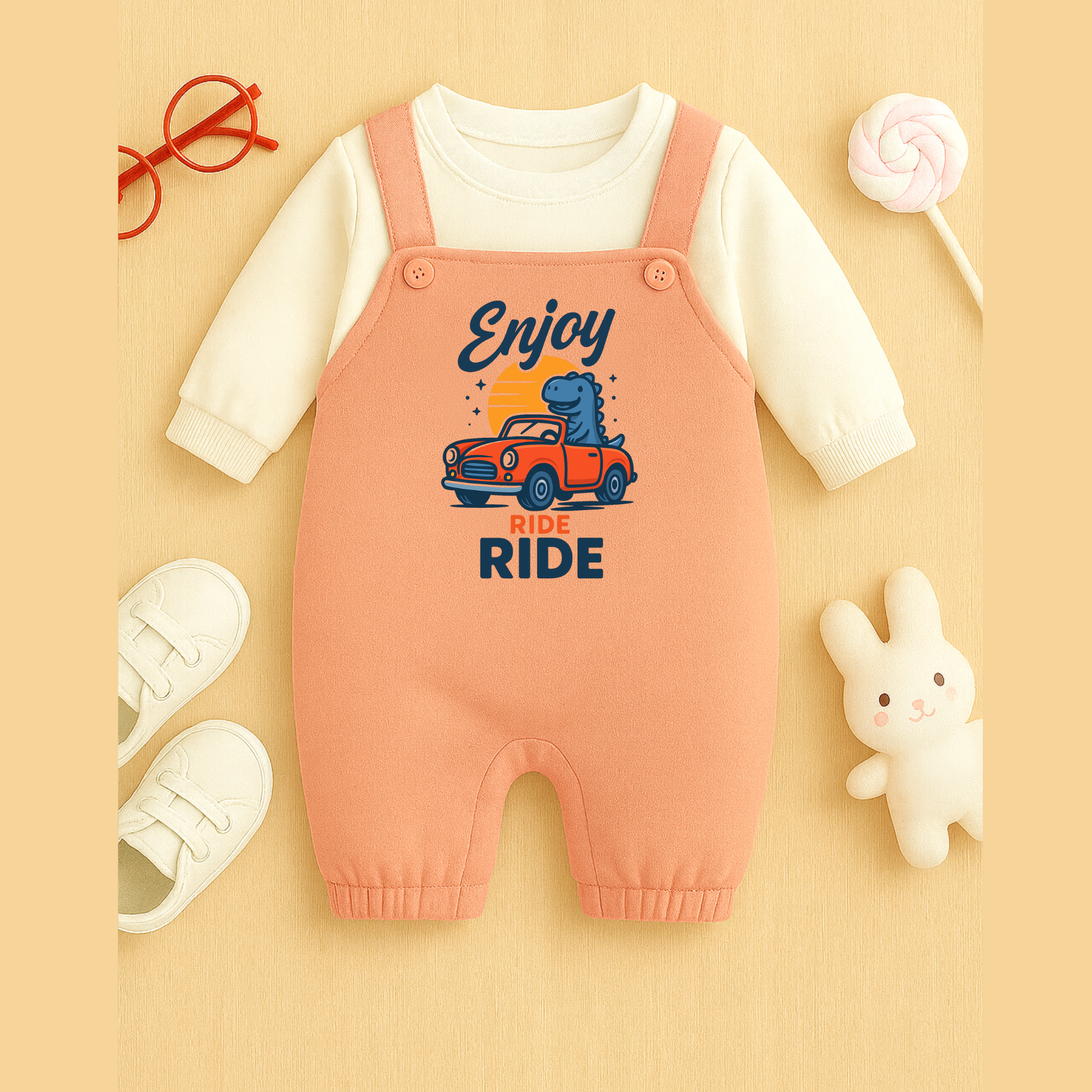 Dino Ride Winter Dungaree Romper