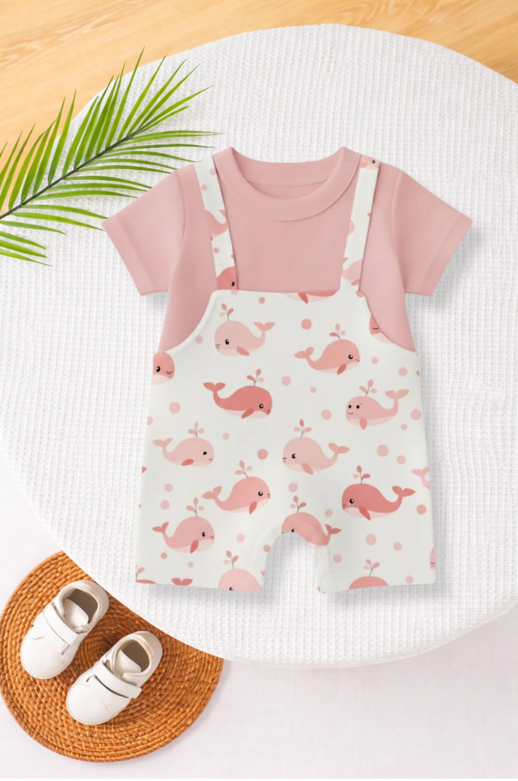 Blush Whale Dungree Romper