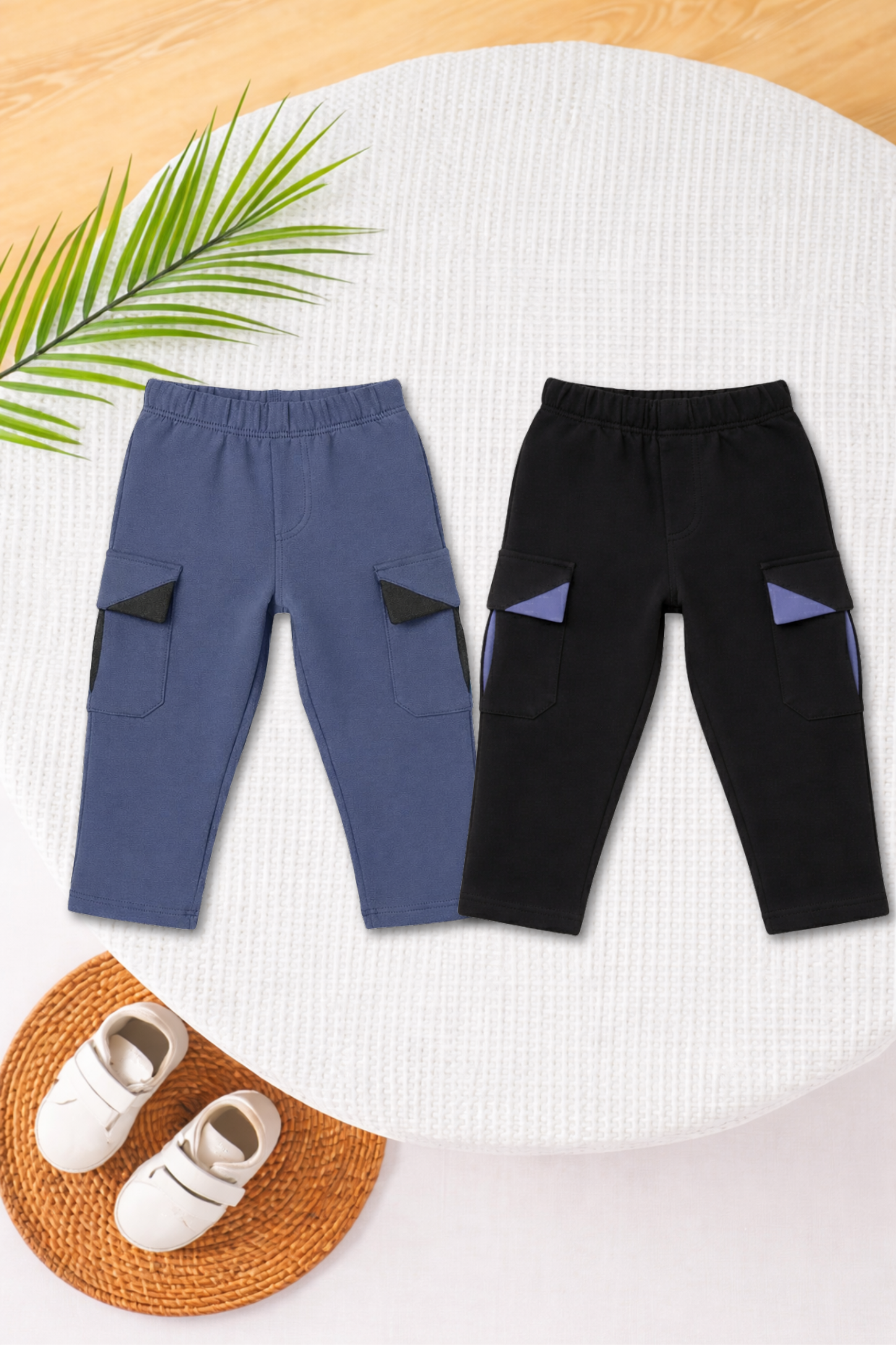 Summer Cargo Pants – Pack of 2 (Steel Blue & Black)