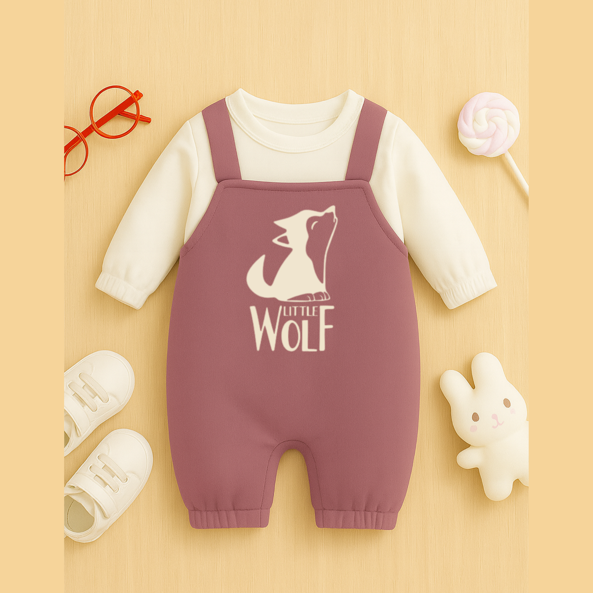 Little Wolf Winter Dungaree Romper