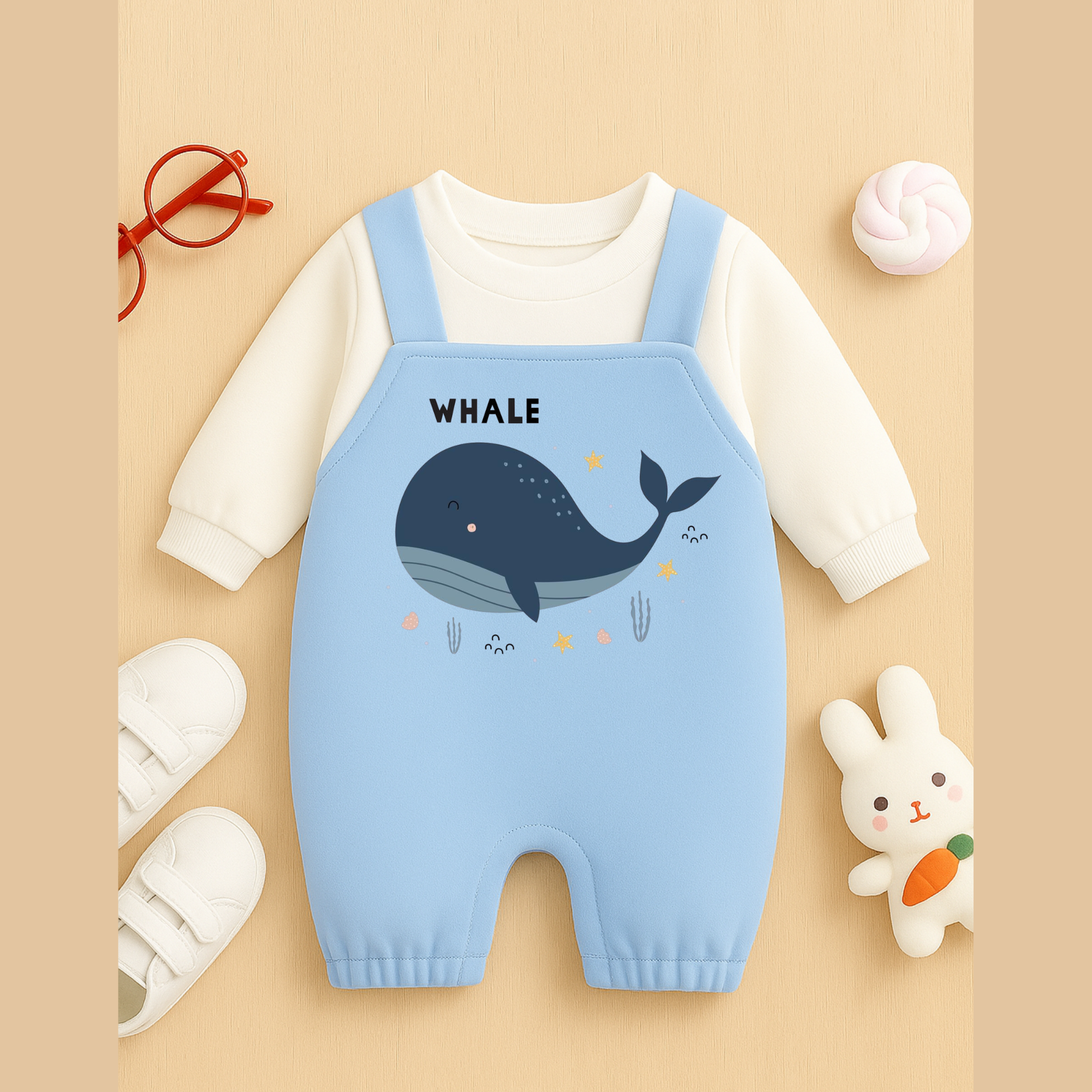 Whale Splash Winter Dungaree Romper