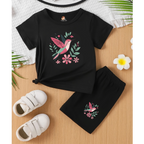 Black Hummingbird Floral Short Set