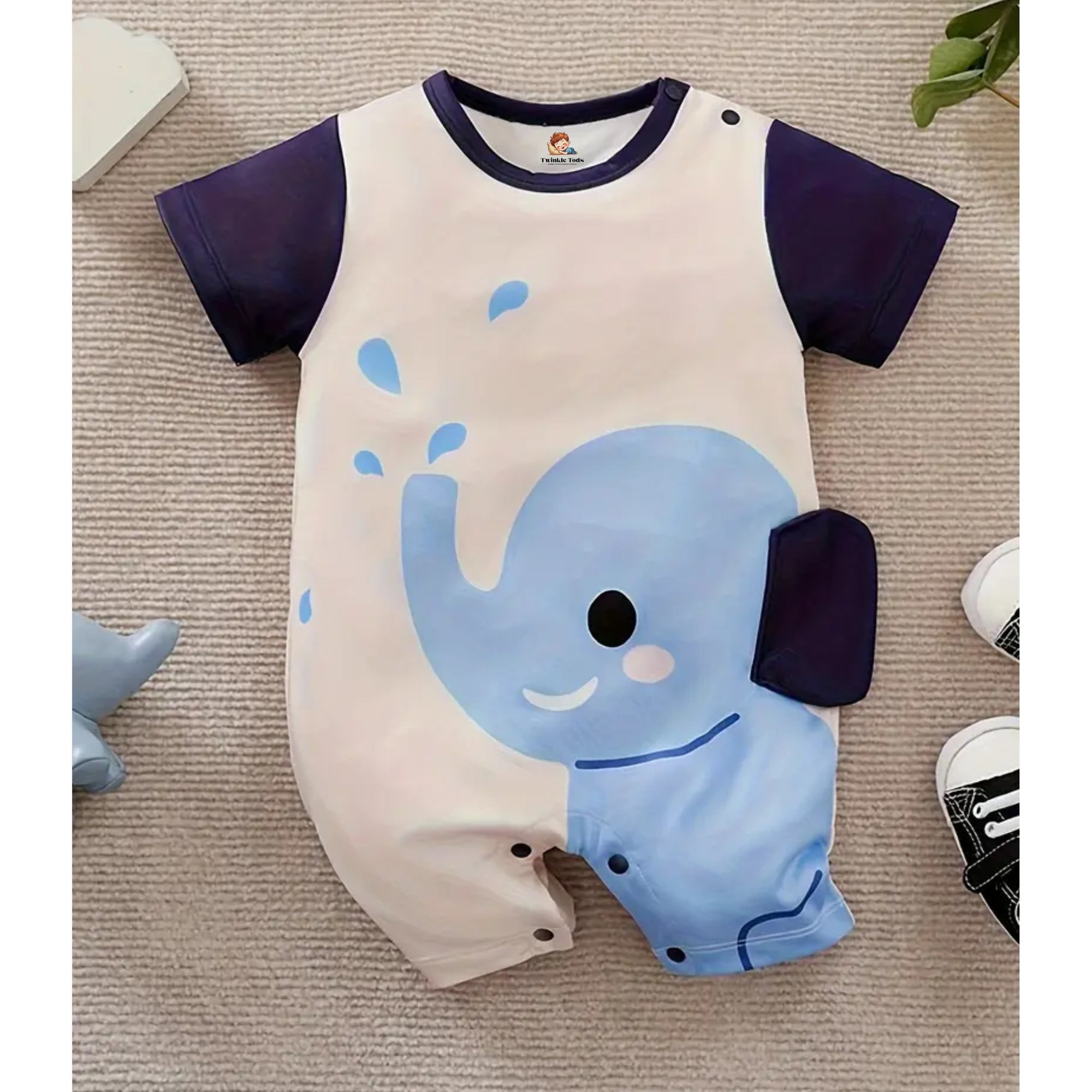Elephant Printed Romper (Fawn)