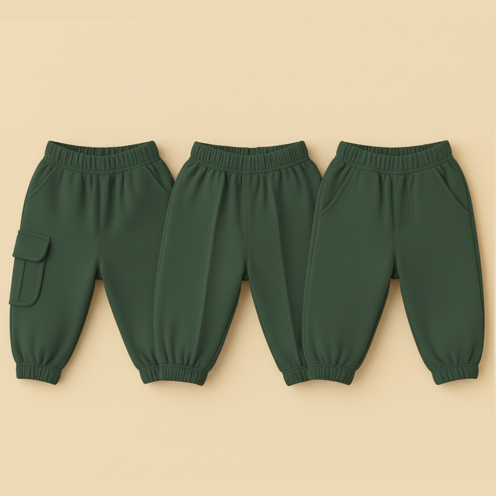 Dark Forest Green Pack of 3 Trousers