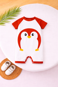 Penguin Printed Red & White Romper