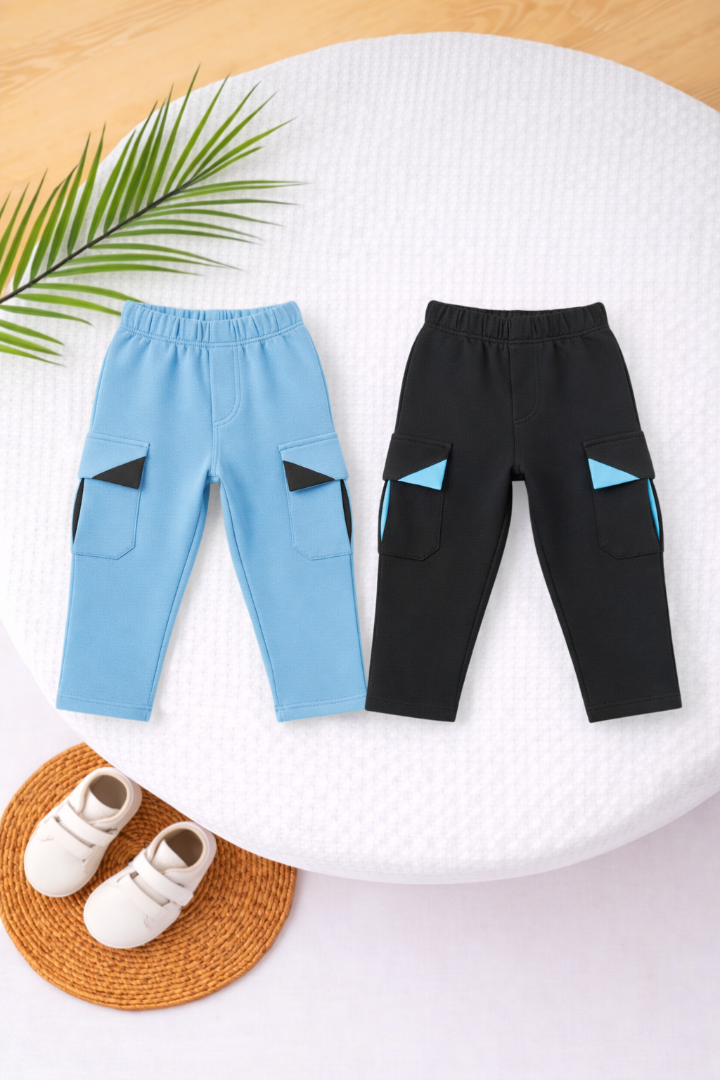 Summer Cargo Pants – Pack of 2 (Sky Blue & Black)