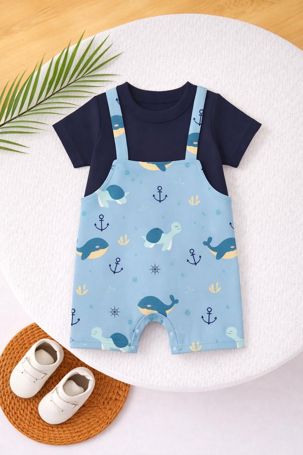 Navy Turtle & Whale Dungree Romper
