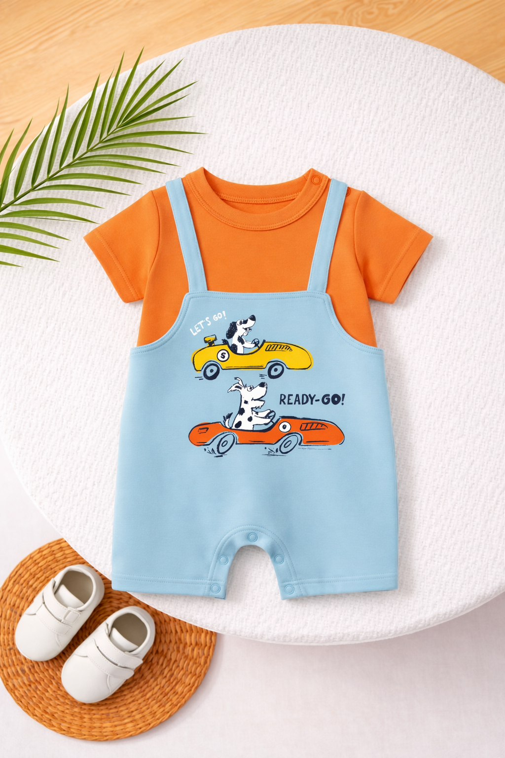 Lets Go Printed Dungree Romper