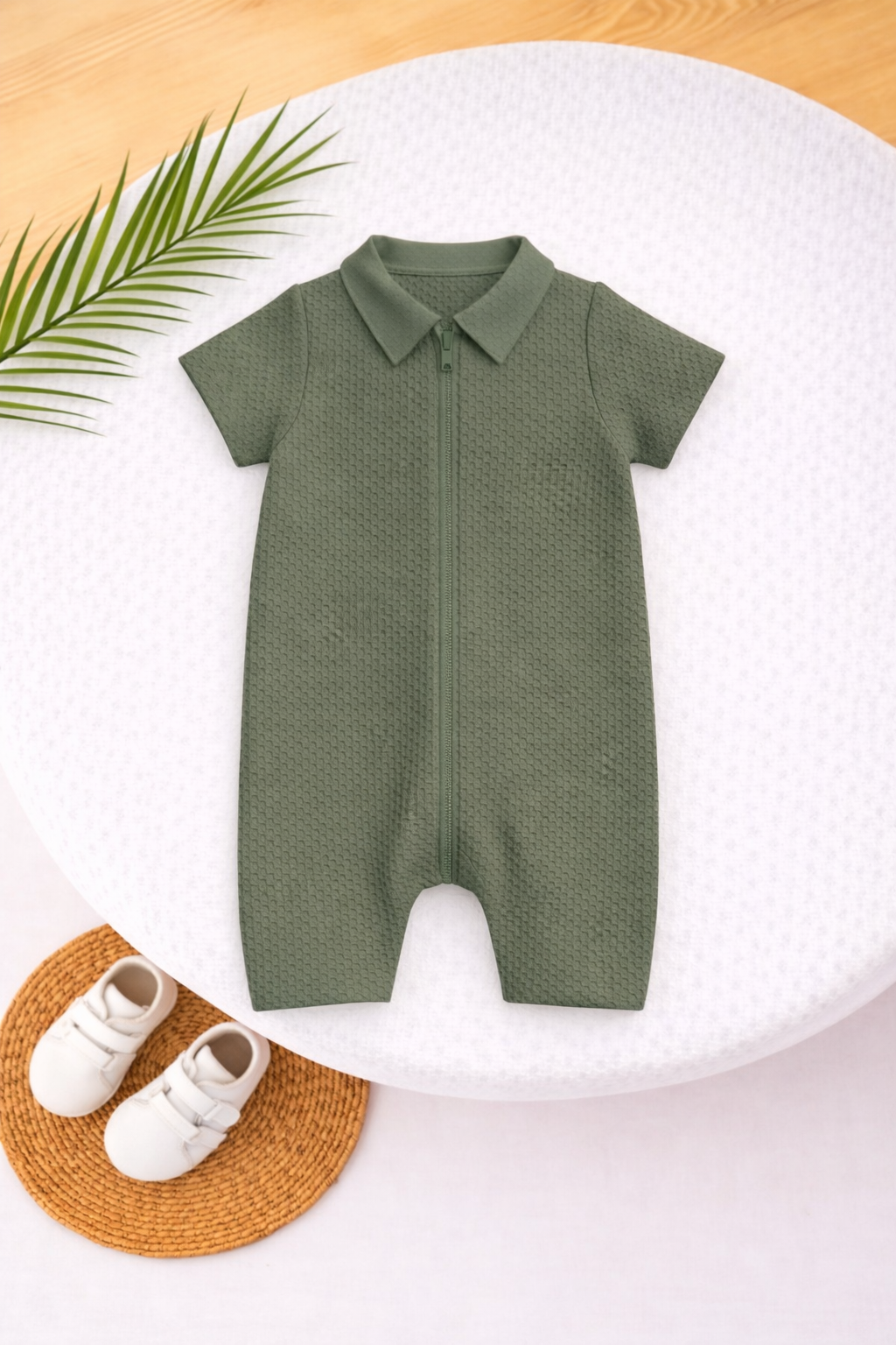 Deep Olive Waffle Knit Sleepsuit