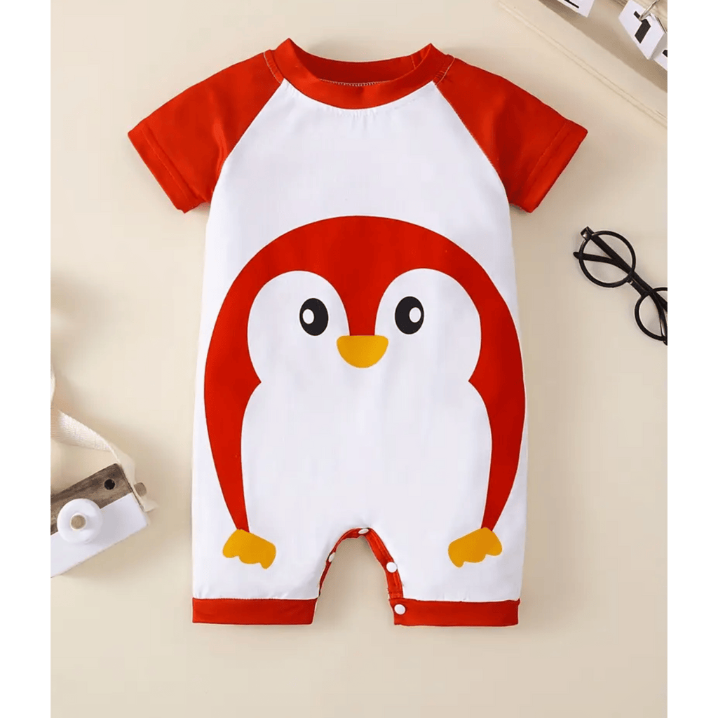 Penguin Printed Romper (Red)