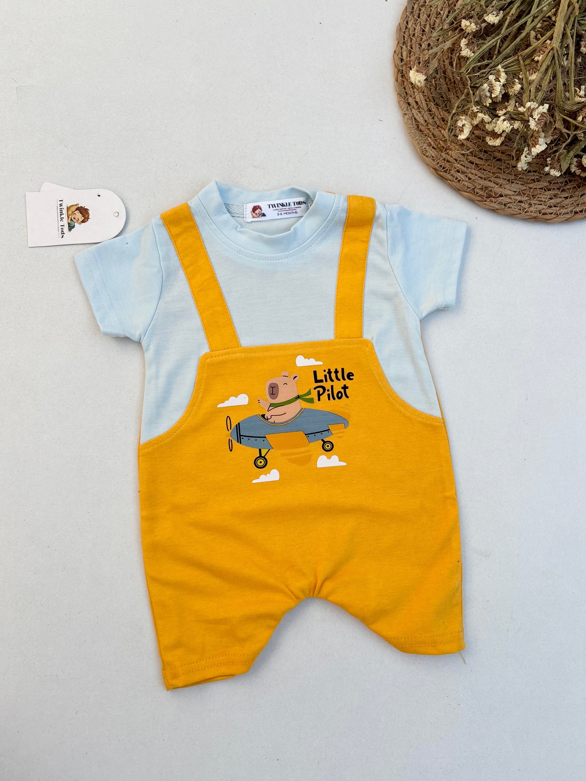 Little Pilot Printed Dungree Romper