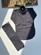 Dark Grey Blended Kameez Shalwar