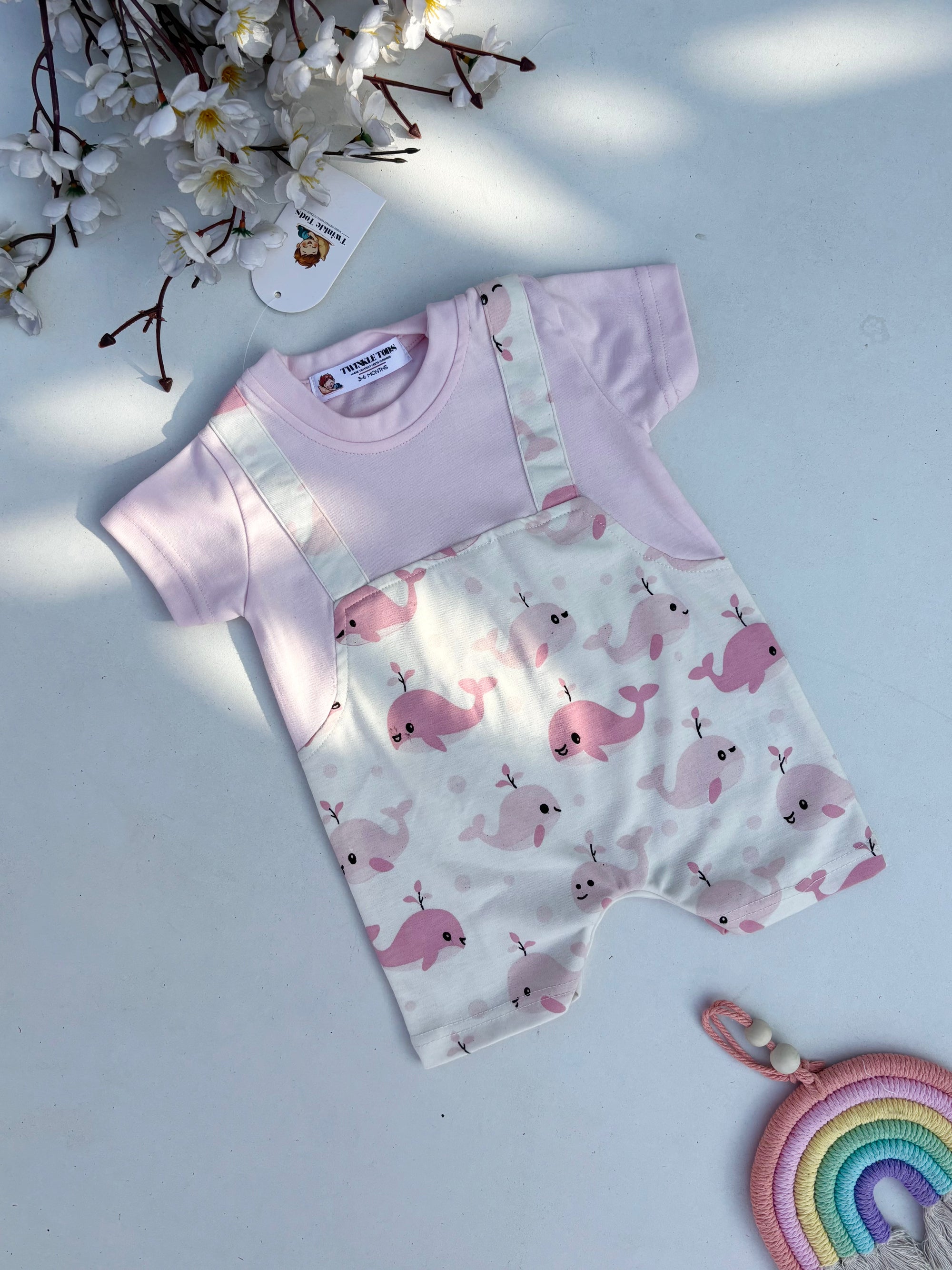 Blush Whale Dungree Romper
